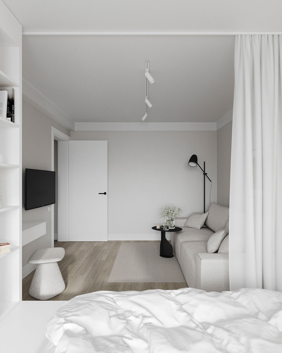 柔和舒适的氛围！35平米纯白公寓设计