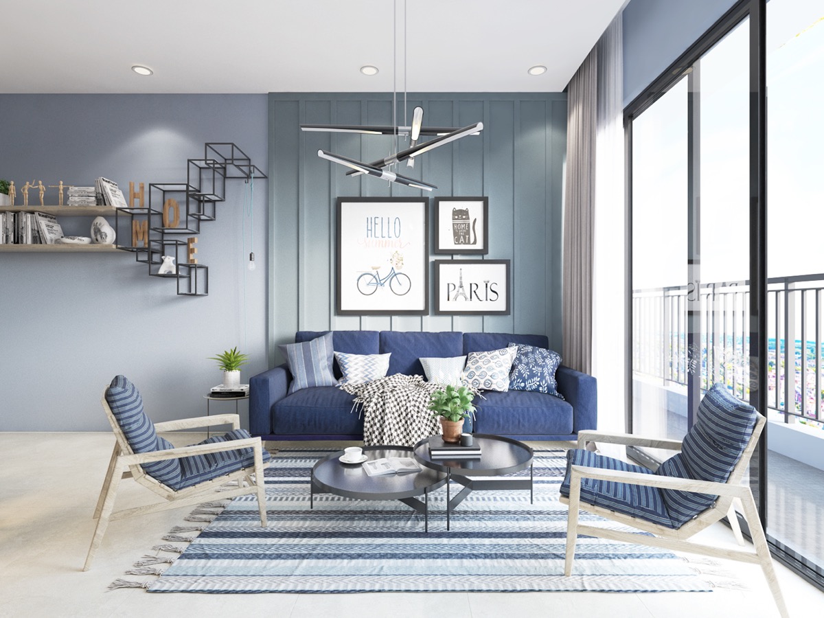 探索时尚客厅装饰元素！40间蓝色沙发客厅设计