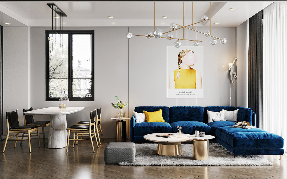 探索时尚客厅装饰元素！40间蓝色沙发客厅设计