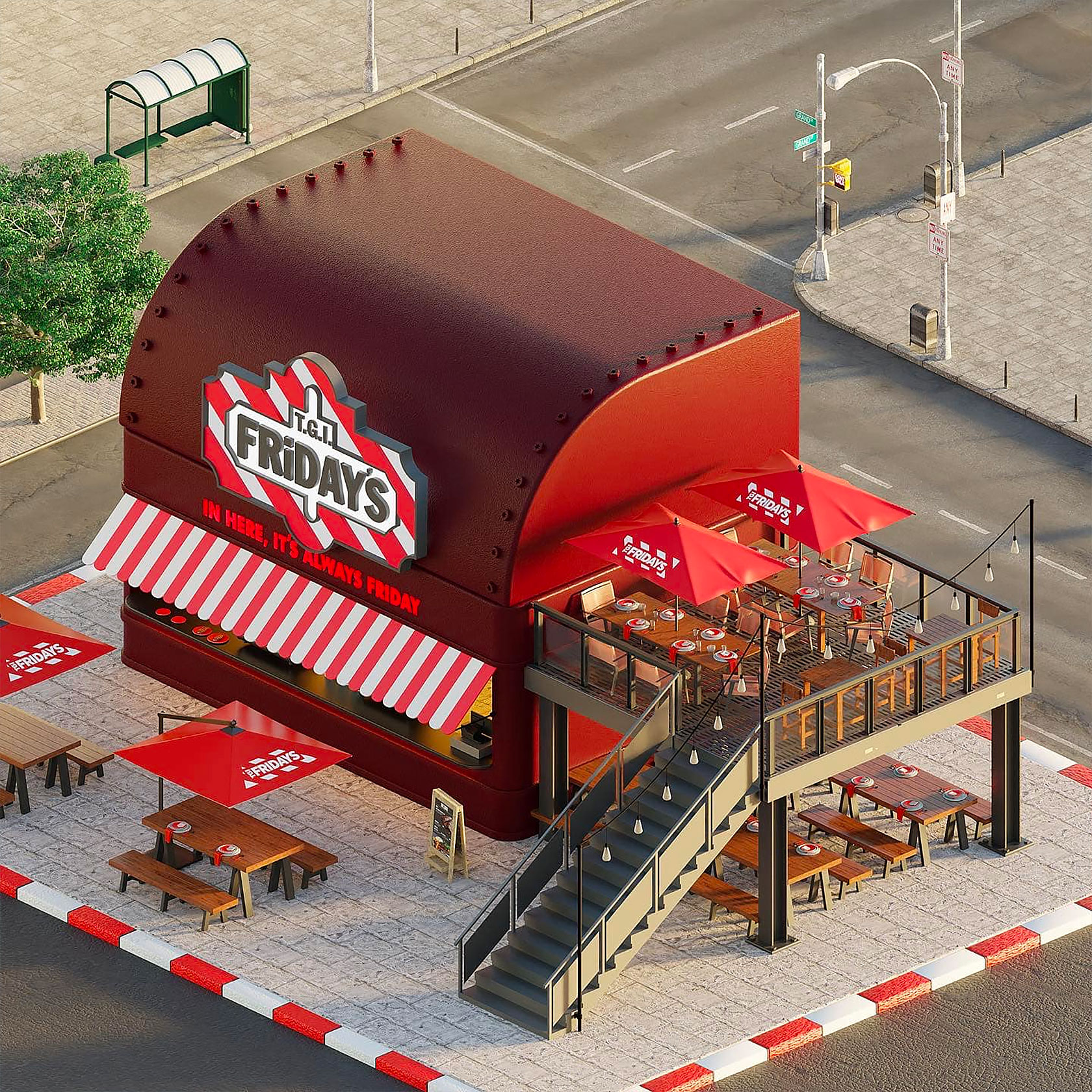 设计师Eslam Mhd超赞的3D快餐厅场景搭建