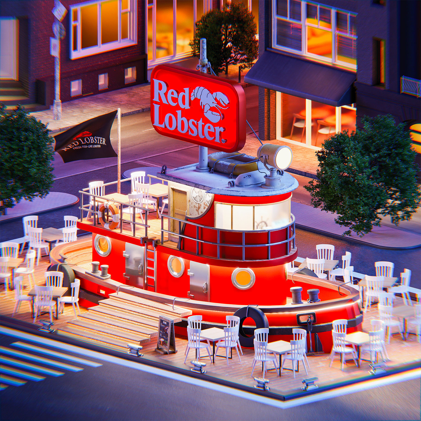设计师Eslam Mhd超赞的3D快餐厅场景搭建