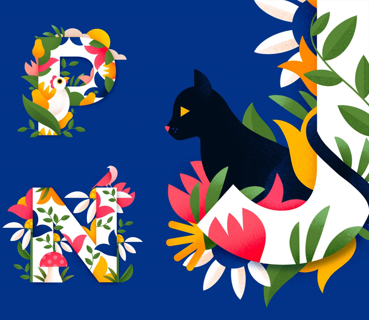 动物和花卉交织，Silvia Galimberti字母插画作品