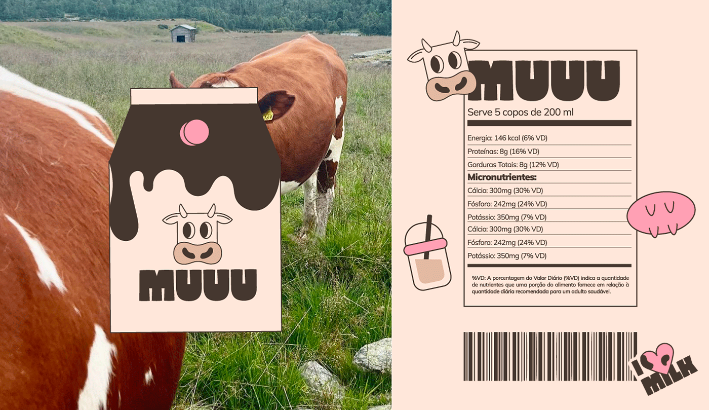 复古徽标和插图：MUUU牛奶包装设计