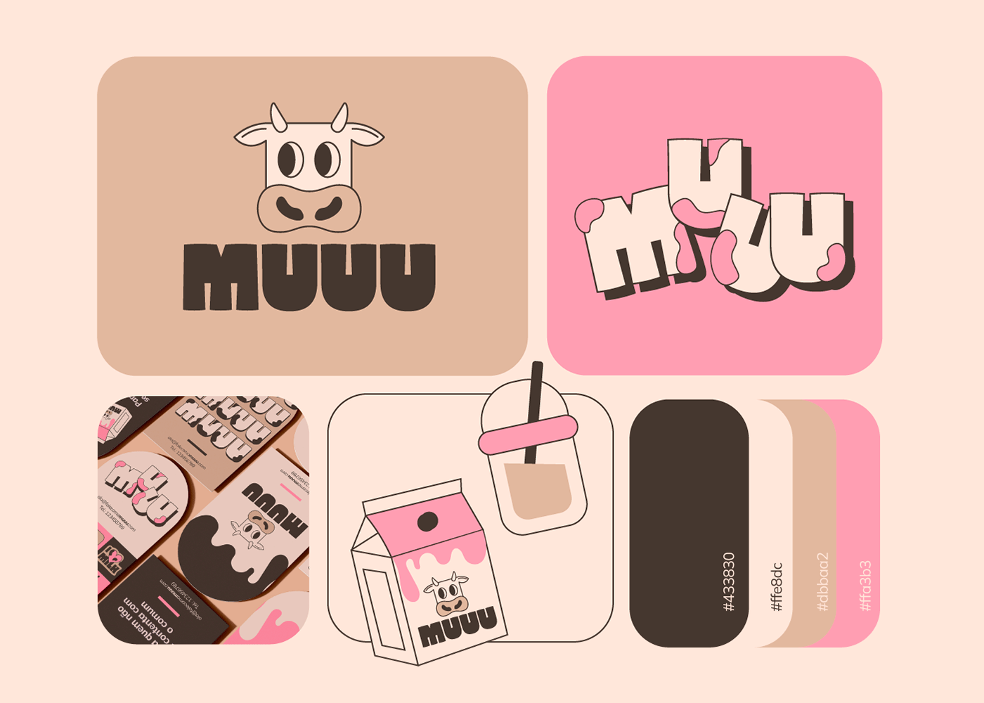 复古徽标和插图：MUUU牛奶包装设计