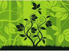 绿色花纹背景的树枝藤蔓矢量素材