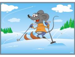 滑雪运动的卡通老鼠矢量素材