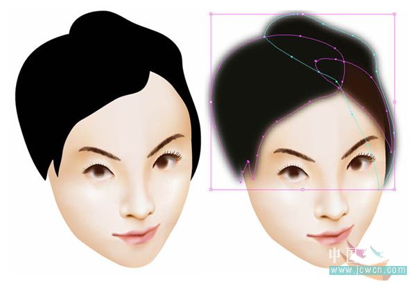 Illustrator鼠繪教程：運用漸變網格繪制人物和頭發的過程