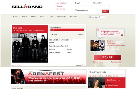 Sellaband screen shot.