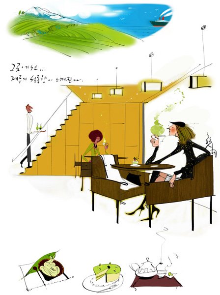 韩国jihyehan线条时尚风格插画欣赏