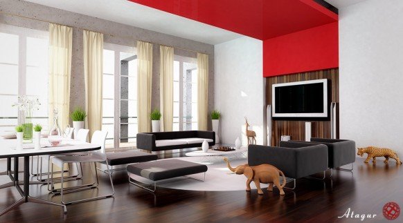 红白配：极富吸引力的起居室设计