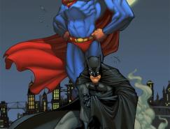 經典動漫人物插畫：蝙蝠俠和超人