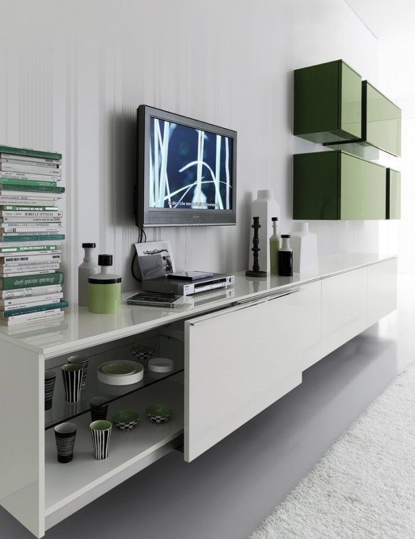 现代时尚的绿色&白色客厅设计欣赏
