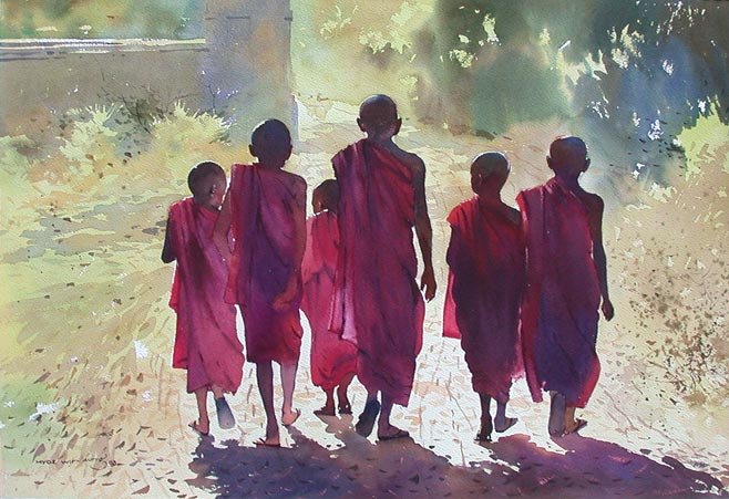 缅甸画家Myoe Win Aung水彩画作品欣赏