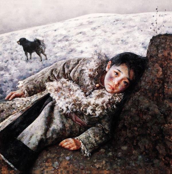 画家艾轩笔下的西藏女孩