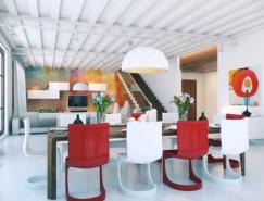 鲜艳的颜色和画廊般的空间：个性时尚的Loft设计