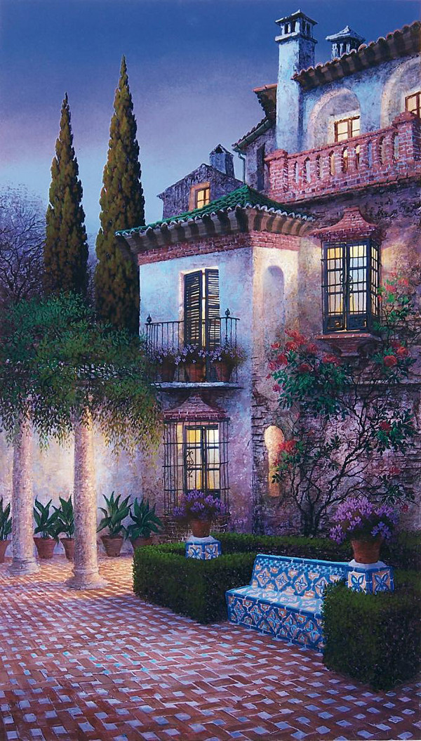 Luis Romero油画作品：美丽的西班牙夜晚