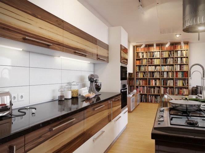 木质与白色装饰的完美平衡：开放式公寓设计欣赏