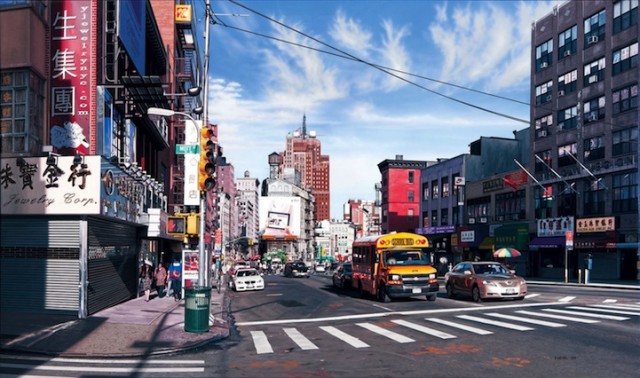Bertrand Meniel照片般的超写实城市街景油画