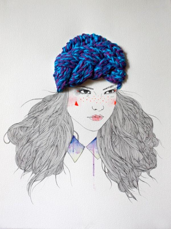 刺绣与铅笔画融合：Izziyana Suhaimi铅笔刺绣插画欣赏