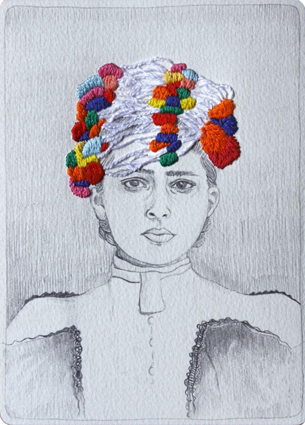 刺绣与铅笔画融合：Izziyana Suhaimi铅笔刺绣插画欣赏