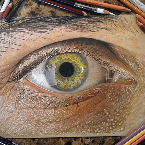 Redosking超逼真的眼睛彩色铅笔绘画作品