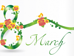 三八妇女节:绿色花朵彩带矢量素材