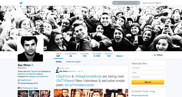 @ZacEfron new Twitter profile