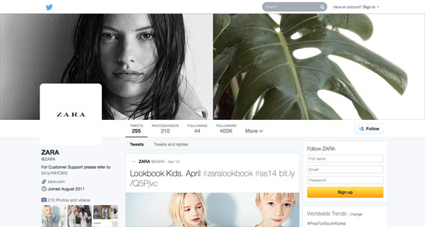 @ZARA new Twitter profile