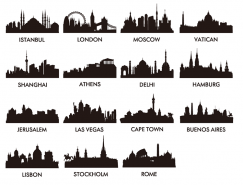 世界著名城市地标建筑剪影矢量素材