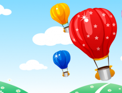 热气球和美丽风光矢量素材