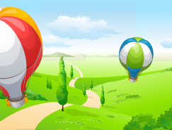 热气球和美丽风光矢量素材(2)