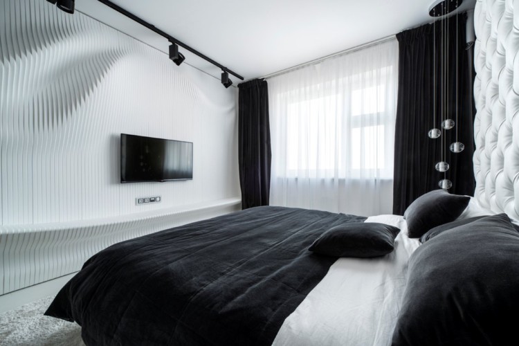 动感的波浪墙:黑与白演绎完美卧室空间