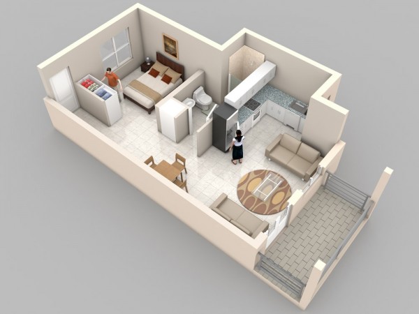 小公寓户型装修3D布局效果图欣赏