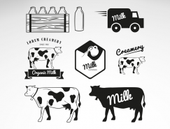 奶牛和牛奶主题元素矢量素材