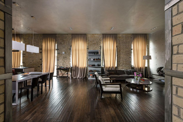 历史的质感与时尚的装饰:基辅128平米loft公寓设计