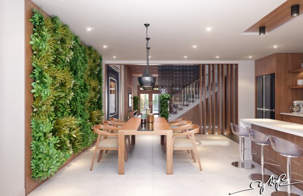 亲近自然的室内设计:精致的木质主题和室内垂直花园
