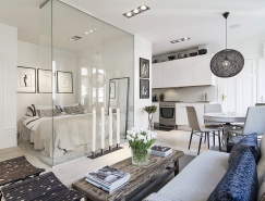 漂亮的玻璃墙卧室:瑞典34平米小公寓设计