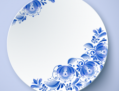 蓝花白瓷盘矢量素材