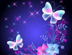 梦幻蝴蝶和花朵背景矢量素材