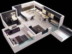 25个一居室户型装修3D布局效果图