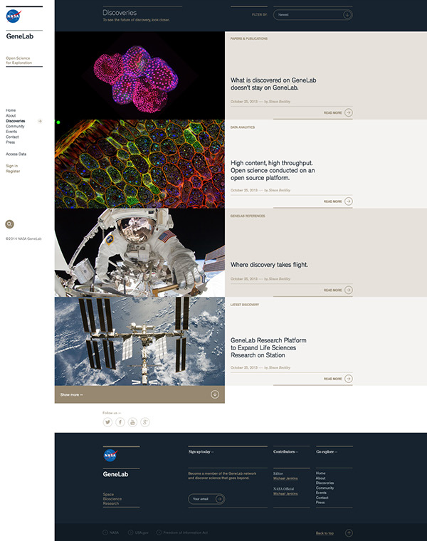 NASA GeneLab网页界面设计