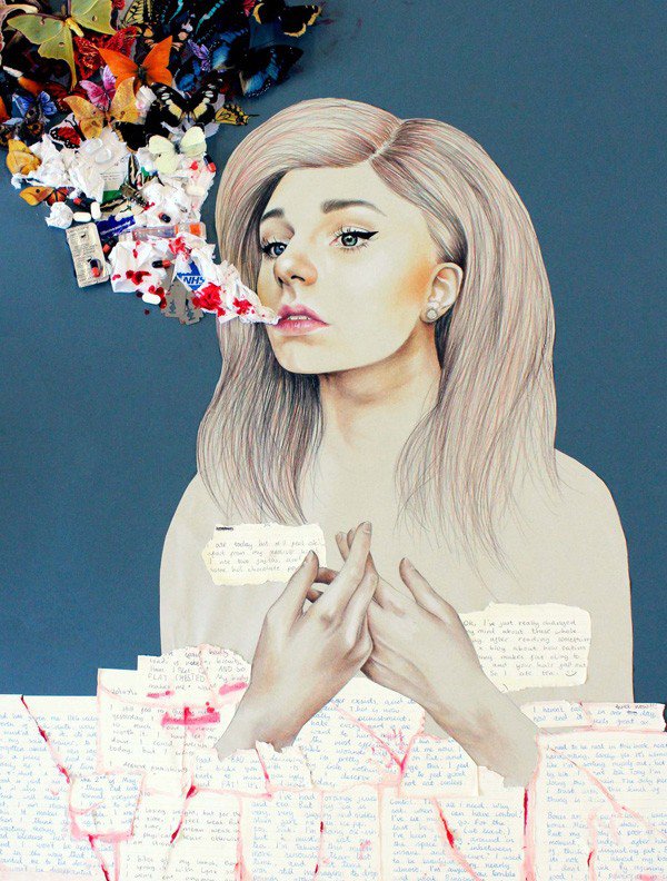 Kate Louise Powell超现实主义和抽象风格女性肖像铅笔画