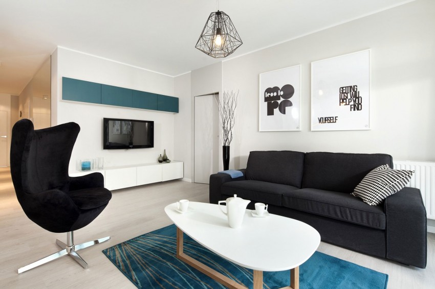 优雅的蓝白双色打造的84平极简风格公寓设计
