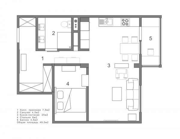 2个75平米单卧室公寓设计