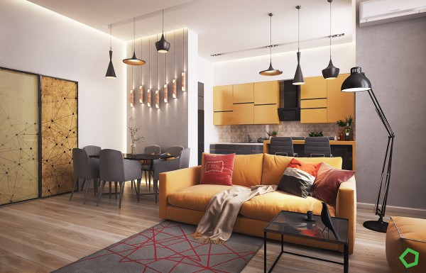 3个黄色系开放式空间公寓设计