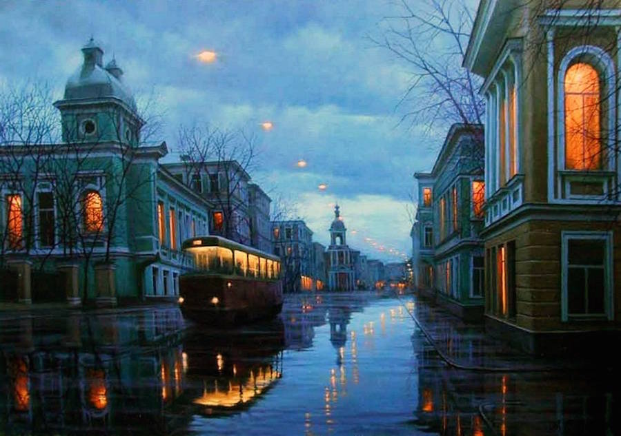 Alexey Butyrsky城市夜景绘画作品