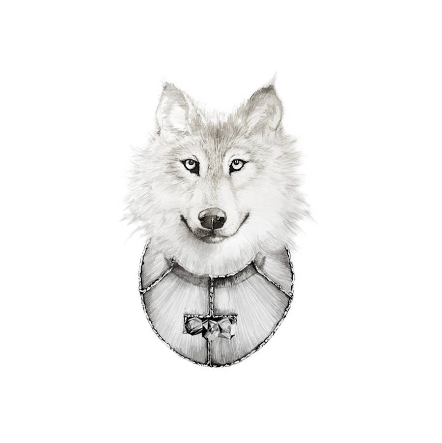 戴上珠宝饰品的动物:Natalia Bivol动物肖像插画