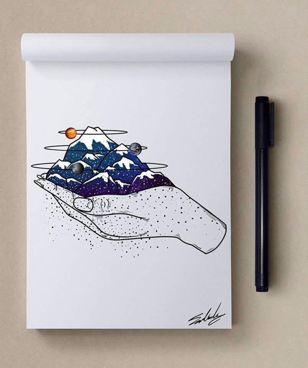 弹拨星星的琴弦: Muhammed Salah星空主题插画设计