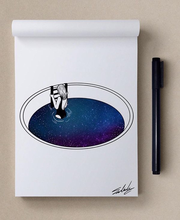 弹拨星星的琴弦: Muhammed Salah星空主题插画设计