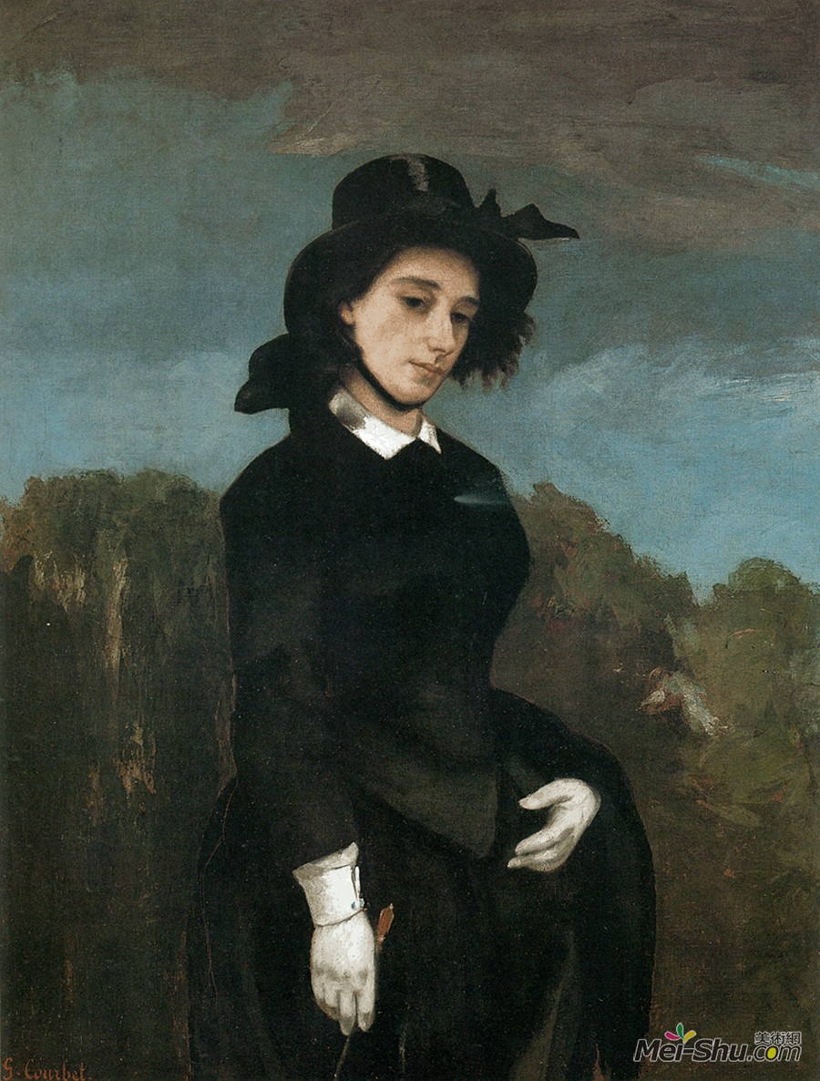 居斯塔夫·庫爾貝Gustave Courbet作品 戴騎士帽的女人